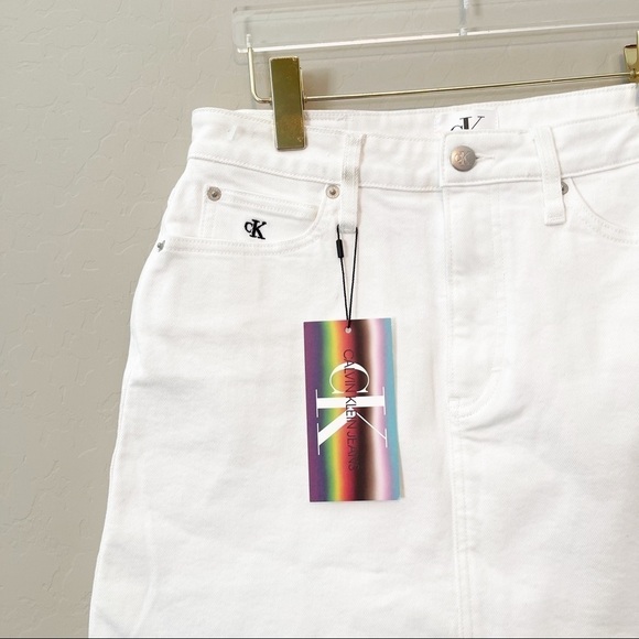 Calvin Klein Women's PRIDE Rainbow High Rise Mini Skirt Denim White 29 NWT - Picture 3 of 10